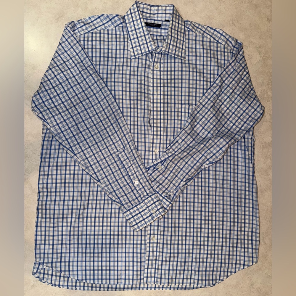 Burberry London Blue Plaid Checked Cotton Long Sleeve Shirt Men’s 18